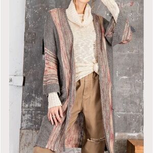 SPIRITED gray multicolored, boho open closure, duster cardigan